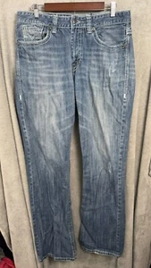 Rock & Roll Cowboy Cannon Bootcut Jeans 34x36 Blue Distressed 5-Pockets - Picture 1 of 13