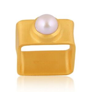 Thick Wide Band Ring Gold Plated Big Square Pearl Gemstone Rings For Engagemet