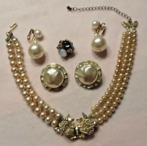 Miriam Haskell necklace ? vintage faux Pearls Earrings & Jonne lot Jewelry - Picture 1 of 15