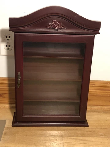 Wood Glass Rose Table Top Wall Hanging Display Curio Cabinet 4 Shelf Dark Cherry Cover