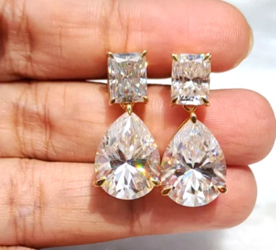 20 Ct Treated Certified Lovely Off White Diamond Dangler Earrings, 925 Silver - Image 1 of 4