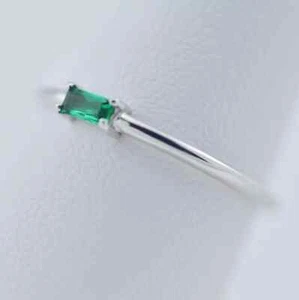 Minimalist Solid Sterling Silver Thin, Dainty, Stack Ring Green Emerald Gemstone - Picture 1 of 6