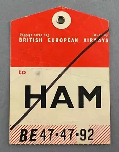 BEA BRITISH EUROPEAN AIRWAYS HAM HAMBURG AIRLINE BAG TAG LUGGAGE BAGGAGE LABEL - Picture 1 of 2