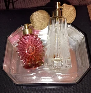 Vintage Glass Perfume Bottles *Empty*  One Red One Ice White - Picture 1 of 4