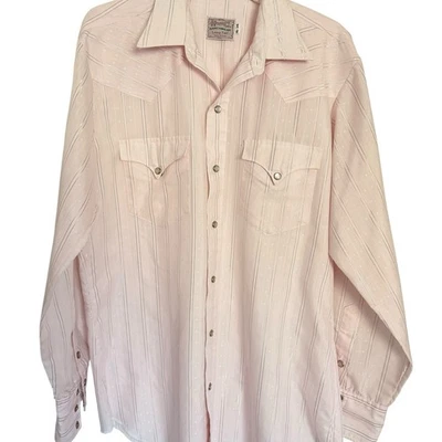 Vintage H Bar C California Ranchwear Mens Long Tail Shirt size 16-34 Pearl Snap - Image 1 of 4