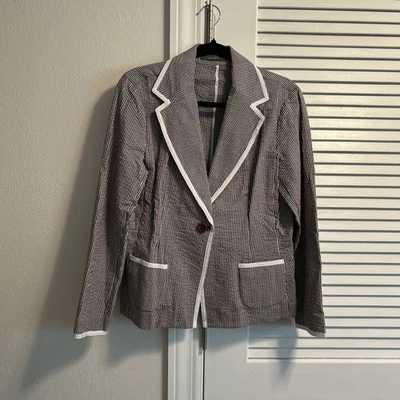 Chaqueta de algodón para mujer Liz Claiborne nueva sin etiquetas, rayas marrones y blancas, talla 10 Foto 1 de 4