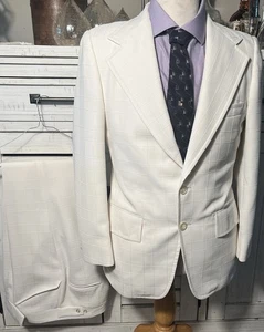 Vintage Eagle Clothes Men’s Ivory Polyester Leisure Suit Union Made 36S/32x30 - Picture 1 of 24