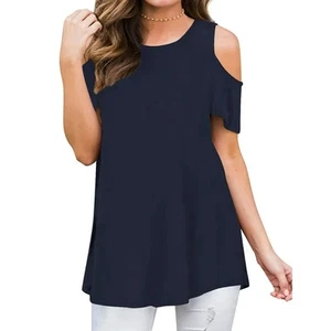 Blusa túnica hombro frío top de verano azul marino liso para mujer XL NUEVA CON ETIQUETAS - Imagen 1 de 4