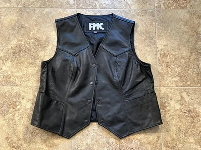 Women's Black Leather Motorcycle Vest Size XXL - Image 1 of 3