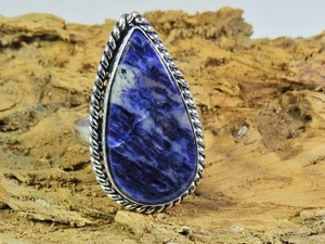 Natural Blue Sodalite 925 Solid Sterling Silver Ring Size US-9 R713 - Picture 1 of 10