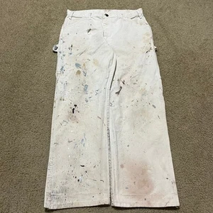 Dickies Carpenter Paint Splattered Distressed Cargo White Work Pants 33Wx29L - Picture 1 of 7