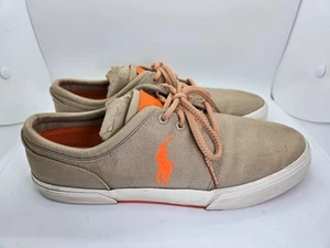 Polo Ralph Lauren Faxon Shoes Men's 12 D Tan Canvas Casual Pony Boat Sneakers - Picture 1 of 8