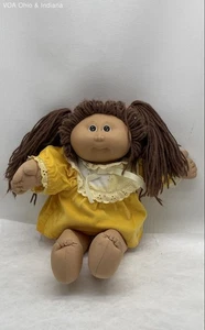 Vtg Cabbage Patch Kids Doll w Yellow Velvet Dress 1978 1982 Brown Hair & Eyes - Picture 1 of 10