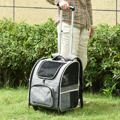 PawHut Hundetrolley Transporttasche Trolley 2-in-1 Haustierrucksack mit Tür Grau - Bild 1 von 4