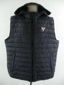 Men's XXL Guess Black Hooded Vest Jacket Puffer Quilted Insulated Full-Zip NEW - Picture 1 of 24