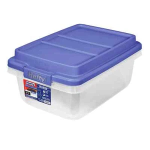 Hefty 18 Qt. Clear Storage Bin with Blue HI-RISE Lid - Picture 1 of 10