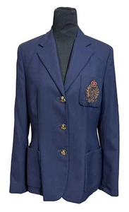Giacca blazer donna vintage RALPH LAUREN blu navy 100% lana stemma ricamato tg 6 - Foto 1 di 8