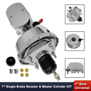 7" Chrome Single Power Brake Booster w/ Smooth Top Master Cylinder 3/8" 4 Ports - Picture 1 of 10