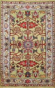 Authentischer Handgeknüpfter Oushak Indischer Teppich 3x5 ft Grün Carpet - Bild 1 von 17