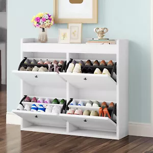 TAUS Shoe Cabinet Storage with 4 Flip Drawers Shoe Rack Organizer for Entryway - Picture 1 of 5