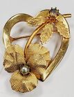 Vintae Pansy Heart Brooch, Gold Tone Faux Pearl,  Sweetheart Unsigned Estate