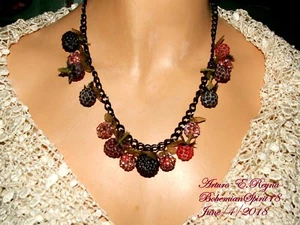 ARTURO E.REYNA AWESOME RED RASPBERRY HANGING CHARMS HANDCRAFTED BIB NECKLACE - Picture 1 of 7