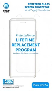 AT&T Tempered Glass Antimicrobial Screen Protector - iPhone 12/12 Pro - Clear - Picture 1 of 3