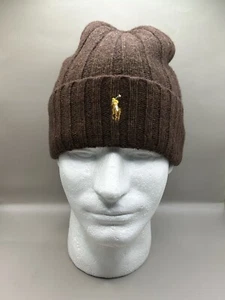 Polo Ralph Lauren Unisex Merinowolle Bündchen Strick Beanie Wintermütze Braun Neu mit Etikett - Bild 1 von 4