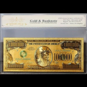 Gold $1,000,000 One Million Dollars Fantasy Banknote Type 4 White COA - Picture 1 of 2