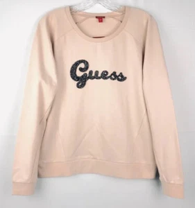 GUESS Crew-Neck Gizie Logo Sweatshirt Long Sleeve Cameo Rose Women’s Sz XL NEW. - Picture 1 of 9