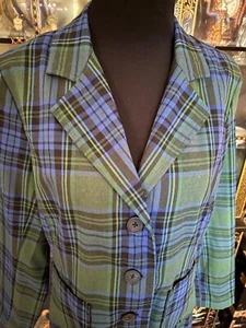 Y2K  90’s Joan Rivers Women's Blue Green Tartan Plaid Preppy Blazer Jacket 12 - Picture 1 of 15