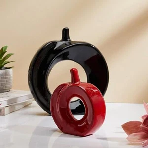 Apple Shape Ceramic Beautiful Home Decor Showpiece (Pack of 2, Black & Red) - Picture 1 of 7