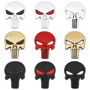 Pair 3D Punisher Metal Emblem Badge Skeleton Skull Sticker Car Bike Truck Motor - Foto 1 di 17