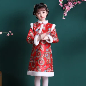 Children Chinese New Year Tang Suit Dress Qipao Hanfu long sleeve Princess Dress - Picture 1 of 8