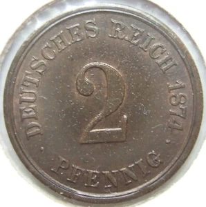 Pièce de Monnaie Reich Allemand Empire 2 Pfennig 1874 G En Uncirculated - Picture 1 of 2