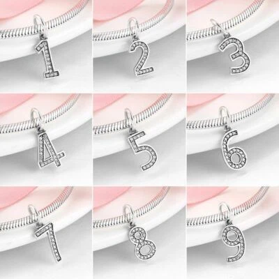 Charms Anhänger Silber 925 Nummer Zahlen Charm Armband 0 zu 9 Damen Geschenk Neu - Bild 1 von 4