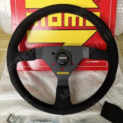 MOMO Monte Carlo 340mm 14' suede Leather Thickened Spoke Black Steering Wheel - Image 1 of 4