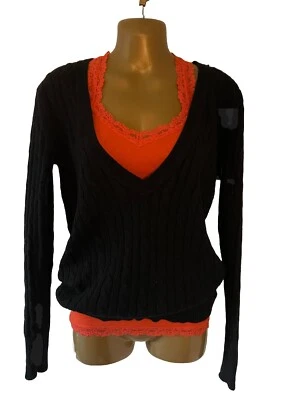 Suéter para mujer Gap tejido con cable grueso cuello en V negro invierno talla M **Leer** Foto 1 de 4