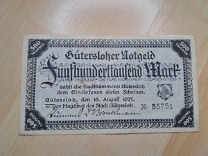 500000 Reichsmark Reichsbanknote Notgeld Gütersloh Inflationsgeld - Bild 1 von 8