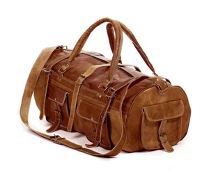 Bolso Hombre Cuero Genuino Equipaje Gimnasio Fin de Semana Viaje Petate Vintage - Imagen 1 de 4