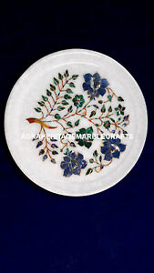 White Marble Serving Plate Lapis Malachite Inlay Stone Home Kitchen Decor H4082