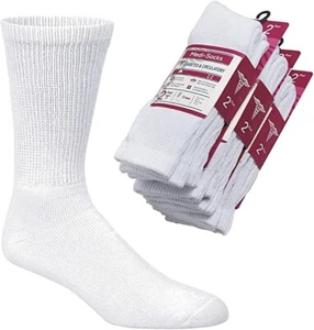 6 Pairs White Men Women Diabetic Crew Socks Circulatory Cushion Cotton Size 9-11 - Picture 1 of 1
