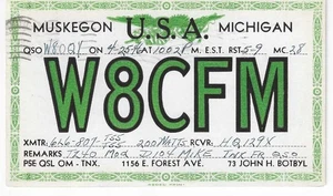 Scheda radio QSL 1946 Muskegon Michigan - Foto 1 di 1