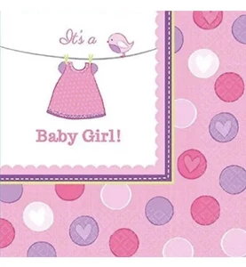 Shower with Love Girl Chevron Polka Dot Baby Shower Party Paper Luncheon Napkins - Picture 1 of 3
