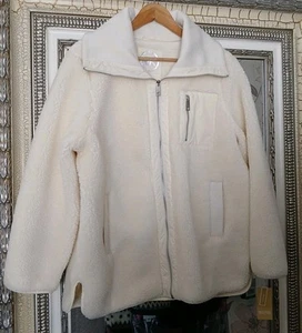 New MICHAEL KORS Ladies Cream Faux Fur Collared Zip-Up Sherpa Fleece Jacket UK L - Picture 1 of 17