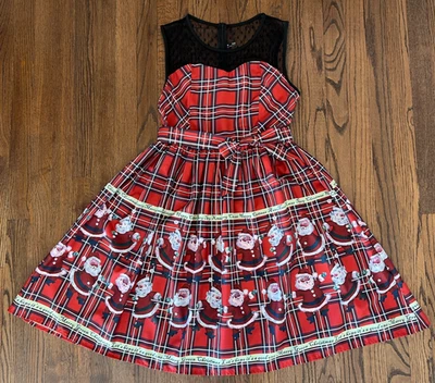 Vestido de Natal novo sem etiquetas xadrez vermelho e preto com decote de renda e Papai Noel - Médio - Imagem 1 de 4