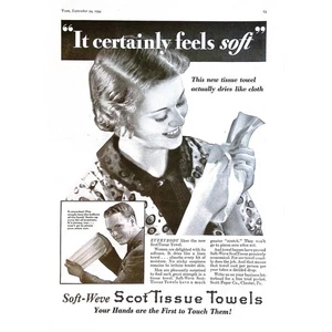 Home Products 1934 Print Ad Scot Tissue Soft-Weve trocknet wie ein Handtuch 8,5x11,5 - Bild 1 von 3