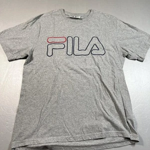Fila Shirt Mens Large Gray Embroidered Spell Out Logo Short Sleeve Athletic Tee - Picture 1 of 7