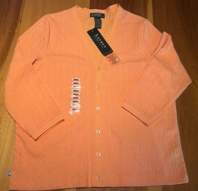 Cárdigan ligero para mujer Lauren Ralph Lauren pequeño nuevo con etiquetas naranja botón delantero Foto 1 de 4