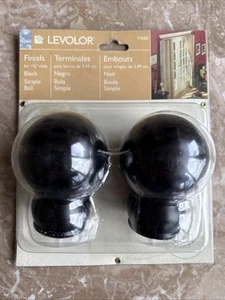 Levolor Black Simple Ball Finials for 1 3/8” Rods 1 pair 77089 NOS - Picture 1 of 5